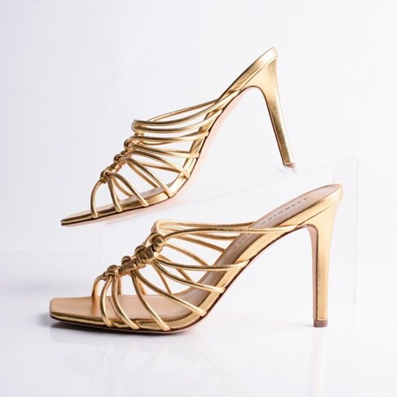Veronica Beard Womens Avita Gold Leather Strappy Heeled Sandals Sz 6 Eu 36 New - Picture 5 of 9